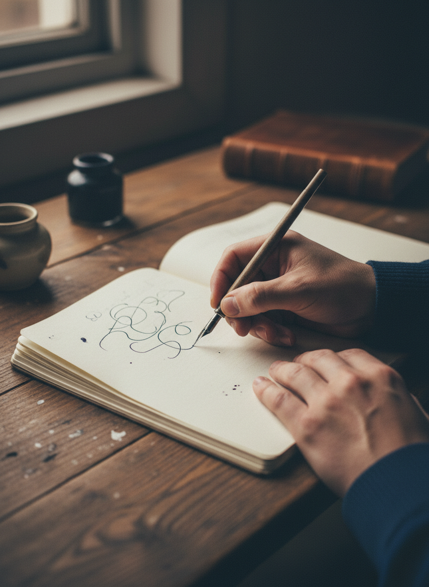 Placeholder photo: hands writing in a notebook